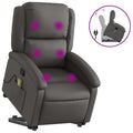 vidaXL Gray Real Leather Power Lift Massage Recliner - Electric Motor Stand-Up Armchair, Manual Tilt, Vibration Massage, Foam Pa