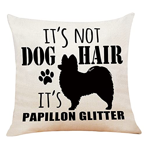 M-Qizi Decorative Papillon Pillow Cover - 18' X 18' Dog Pillow Cover, Papillon Gifts, Dog Home Decor, Dog Owner Gifts For Wome
