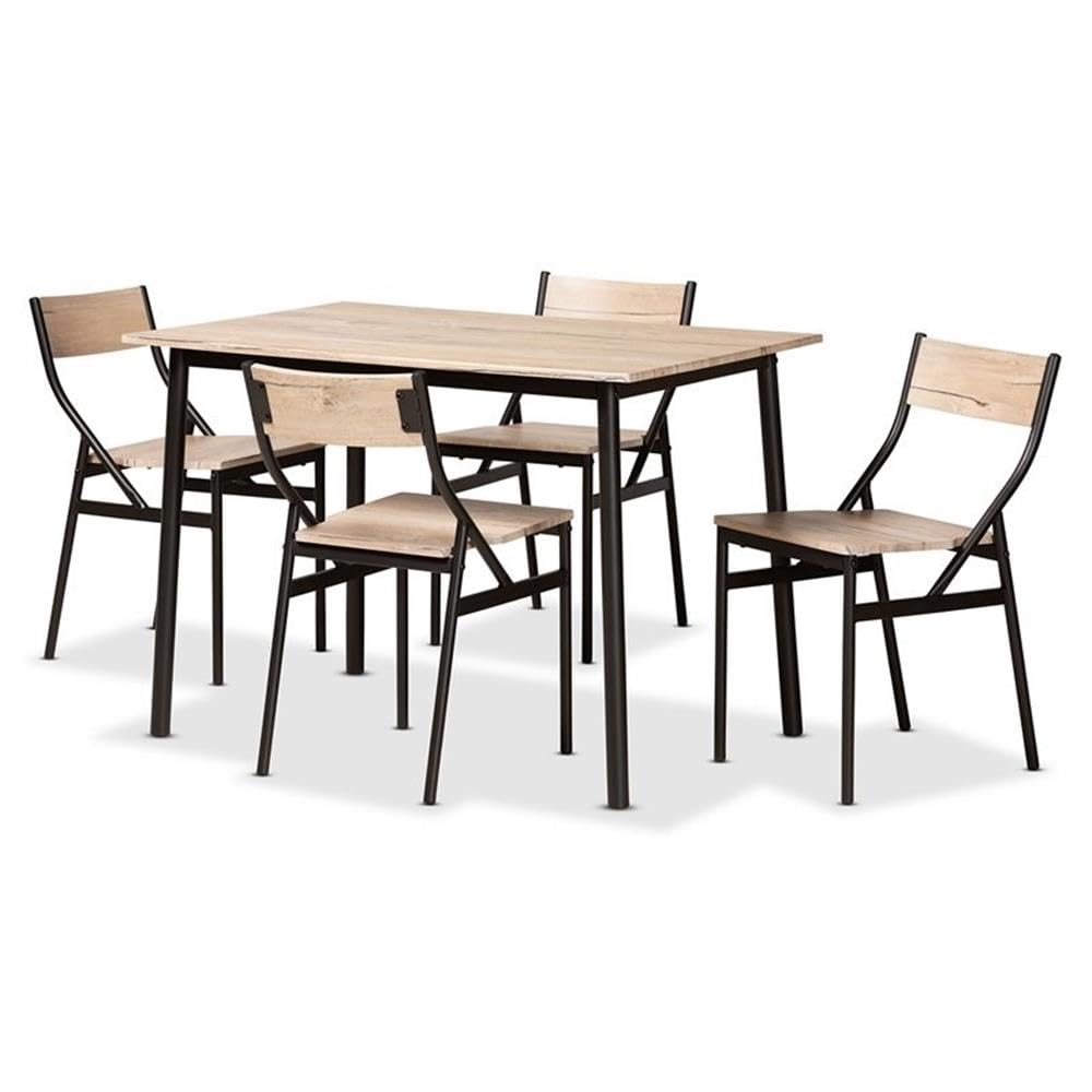 Baxton Studio Carmen Oak Brown Finished and Dark Brown Metal 5-Piece Dining Set