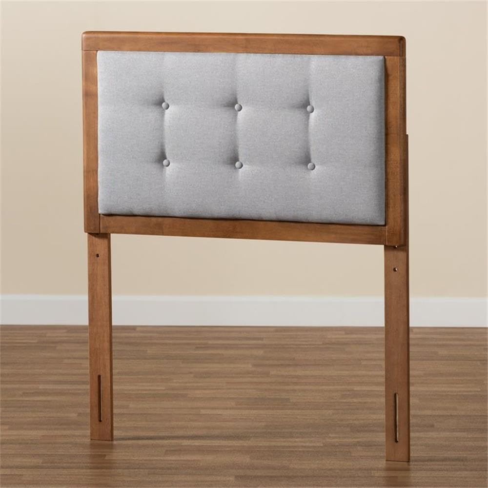 Baxton Studio Sarine Mid-Century Modern Light Grey Fabric Upholstered and Walnut Brown Finished Wood Twin Size Headboard
