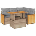 vidaXL 5 Piece Patio Sofa Set with Cushions Beige Poly Rattan Acacia