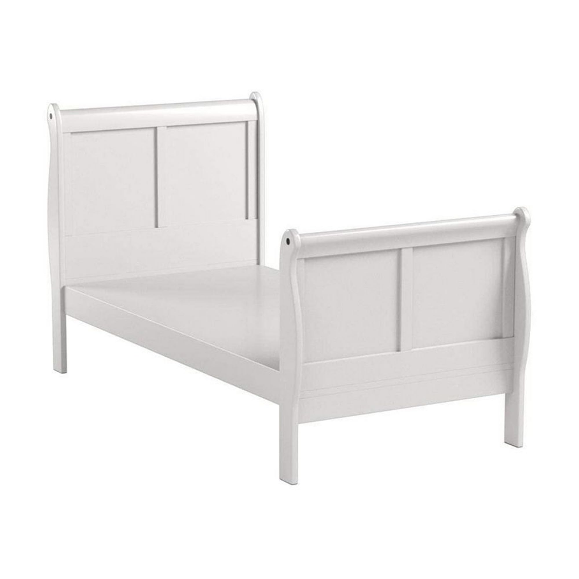 Benzara Wooden Twin Size Sleigh Bed, White