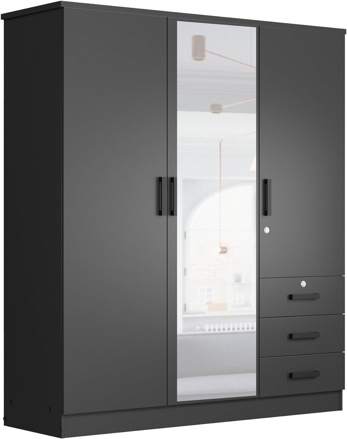 Jumbo 61&quot; Wardrobe Large Mirror Door Closet 3 Doors and 3 Drawers Built for Storage