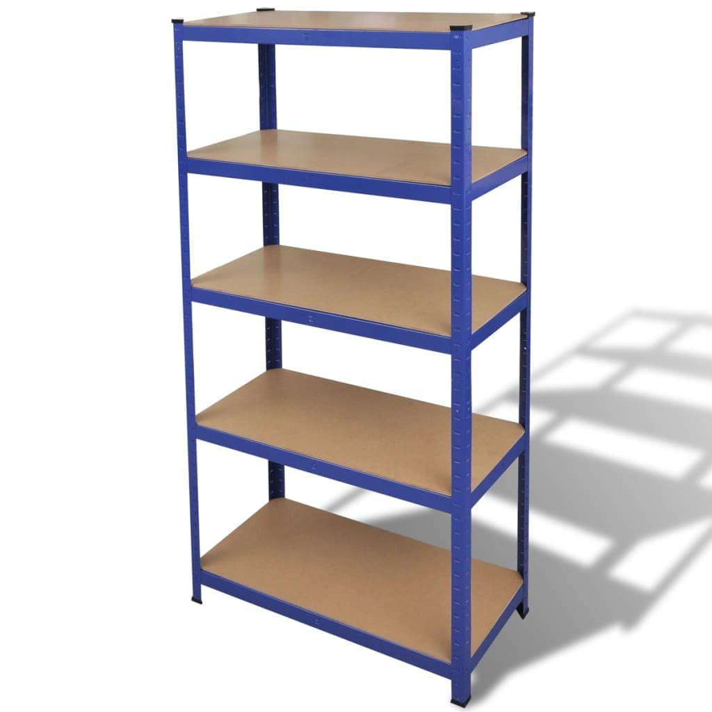 vidaXL 5-Layer Storage Shelf | Heavy Duty Blue Steel & Engineered Wood Construction | High Load Capacity up to 1929 lb | Adjustable Assembly | Ideal for Kitchens, Offices, Basements | Corrosion Re...
