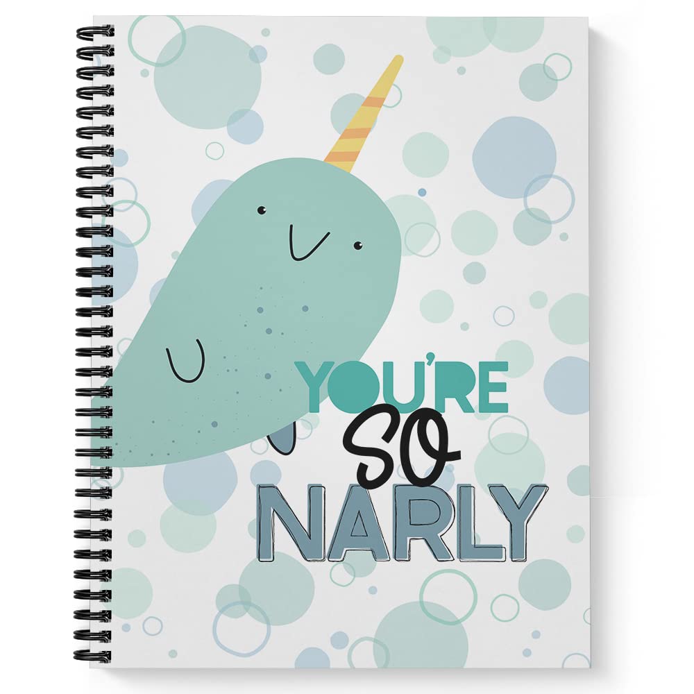 Softcover Narly 8.5' X 11' Punny Spiral Notebook/Journal For Kids, 120 Wide Ruled Pages, Durable Gloss Laminated Cover, Black