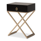 Baxton Studio Patricia Modern and Contemporary Black Finished Wood and Brass-Tone Metal 1-Drawer Nightstand