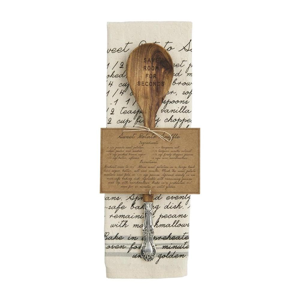 Mud Pie Thanksgiving Sides Recipe Towel and Wooden Spoon Set, Sweet Potatoes, 26 x 16.5