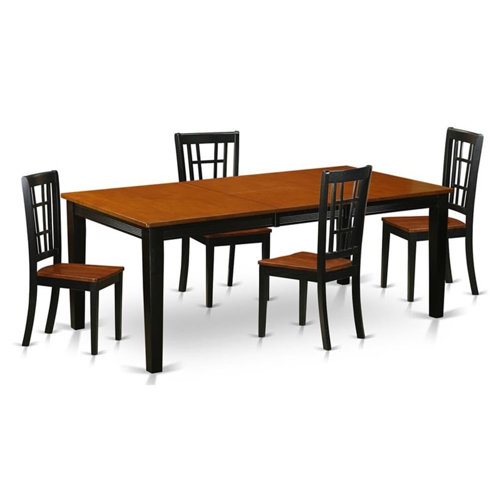 East West Furniture QUNI5-BCH-W 5 Piece Dining Room Table Set Includes a Rectangle Kitchen Table with Butterfly Leaf and 4 Dining Chairs, 40x78 Inch, Black & Cherry
