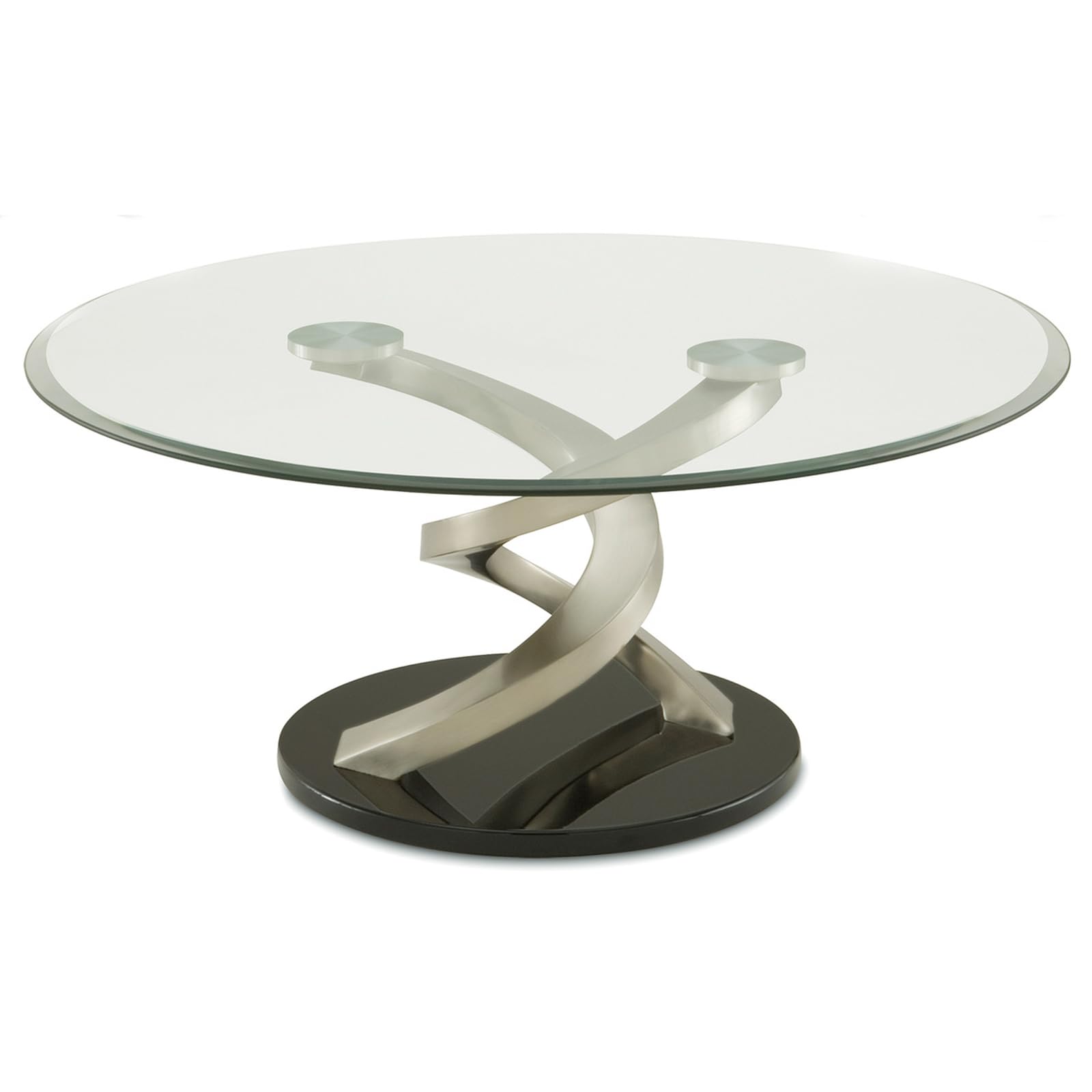 Benjara Coffee Table With Twisted Metal Base And Round Glass Top, Silver And Black