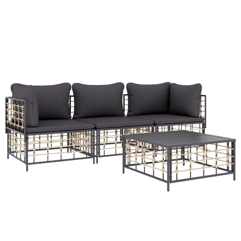 vidaXL 4-Piece Modular Anthracite Grey Patio Lounge Set - Weather-Resistant Poly Rattan with Steel Frame and Comfortable Cushion