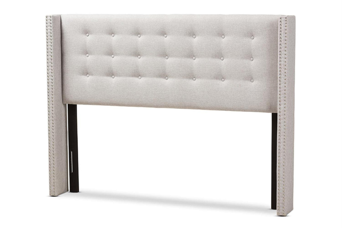 Baxton Studio Ginaro Modern and Contemporary Greyish Beige Fabric Button-Tufted Nail Head Queen Size Winged Headboard/Contemporary/Fabric Polyester 100%'/LVL/MDF/Foam/Greyish Beige