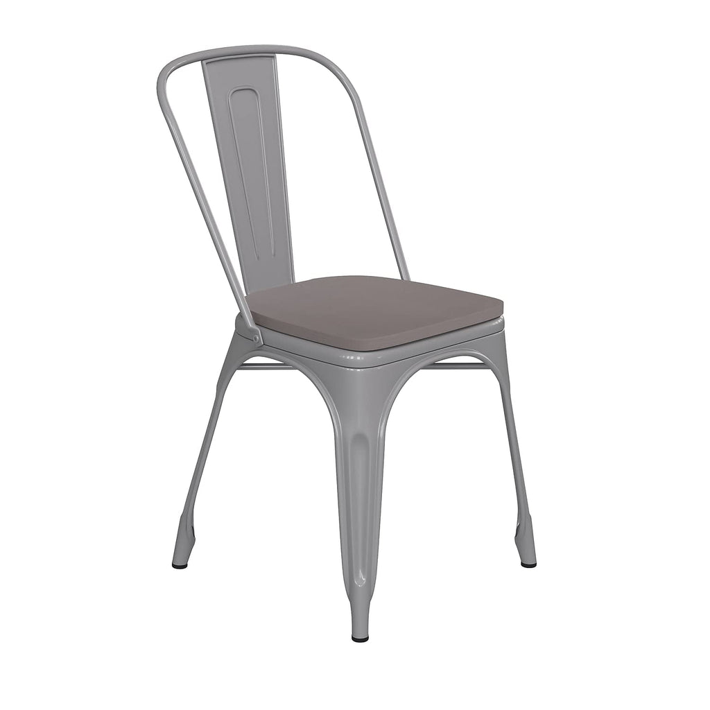 Flash Furniture Perry Indoor/Outdoor Commercial Stackable Chair With Polystyrene Seat - Silver Metal Frame - Gray Poly Resin Seat - Rounded Seat Edges For Comfort