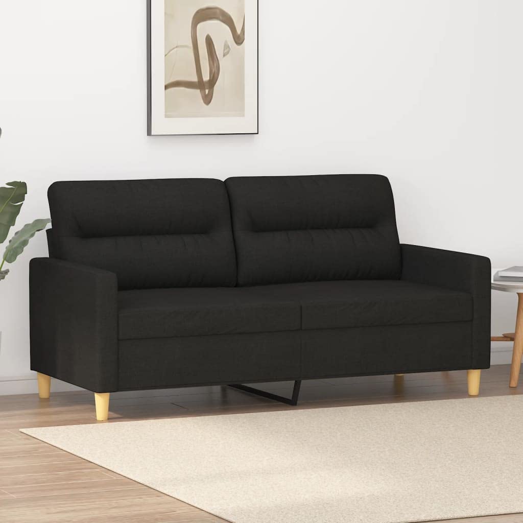 vidaXL 2-Seater Sofa – Stylish Black Fabric Couch with Metal Frame and Wide 55.1” Seating Space – Comfortable Modern Sofa for Living Room, Lounge, or Office
