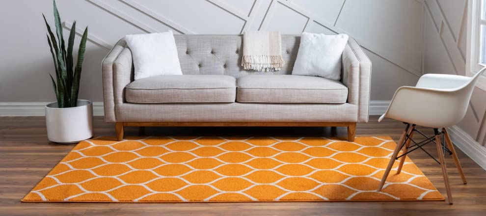 Unique Loom Trellis Frieze Collection Area Rug - Rounded (5' 1'' X 8', Orange/ Ivory)