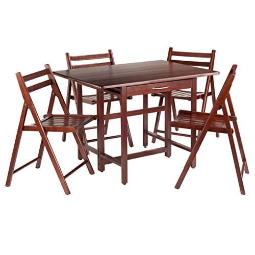 Ergode Wood Perrone High Table Set | Expandable Dining Solution | 2 Stools | Walnut Finish | Space-Saving | 160lbs Weight Limit (94557-VV)