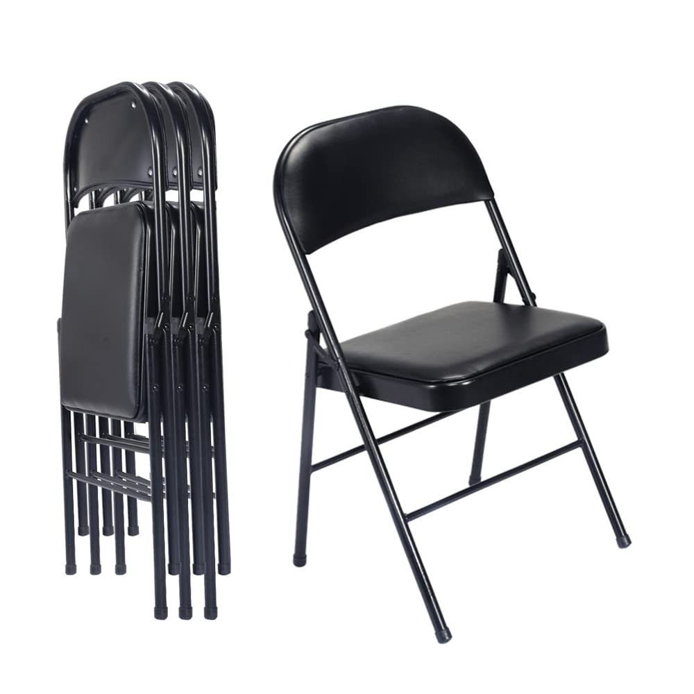 Karl Home 4 Pack Black Folding Chairs With Padded Seats For Outdoor & Indoor, Portable Stackable Commercial Seat With Steel Frame For Events Office Wedding Party, 330Lbs Capacity