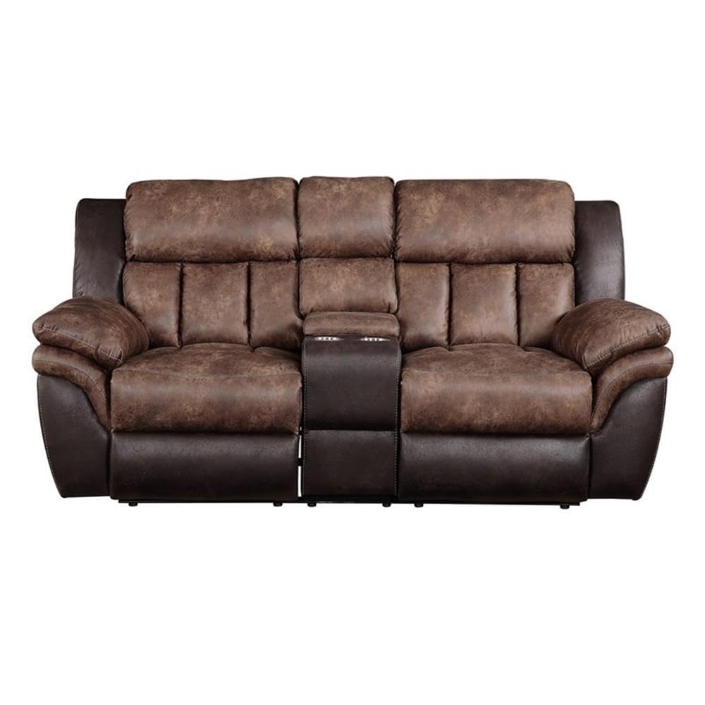 Acme Jaylen Microfiber Reclining Loveseat With Console In Toffee And Espresso