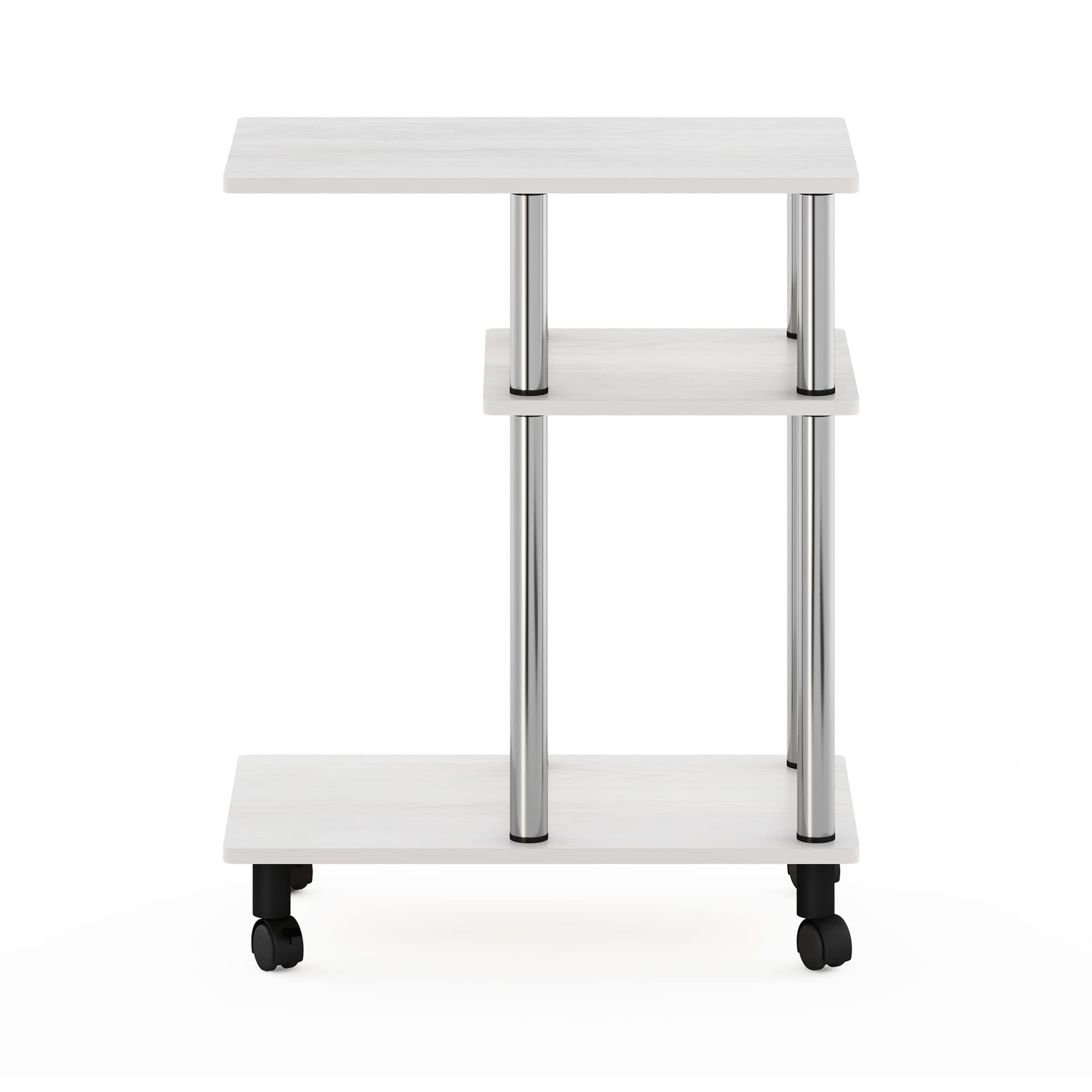 Furinno Turn-N-Tube U-Shaped Side Table with Casters, White Oak/Stainless Steel