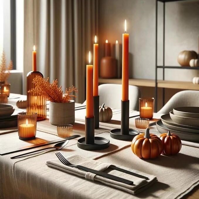 Pickood 12-Inch Tall Dripless Taper Candles Set Of 4 - Orange Tapered Candles, Perfect For Halloween,Fall - Smokeless, Unscented