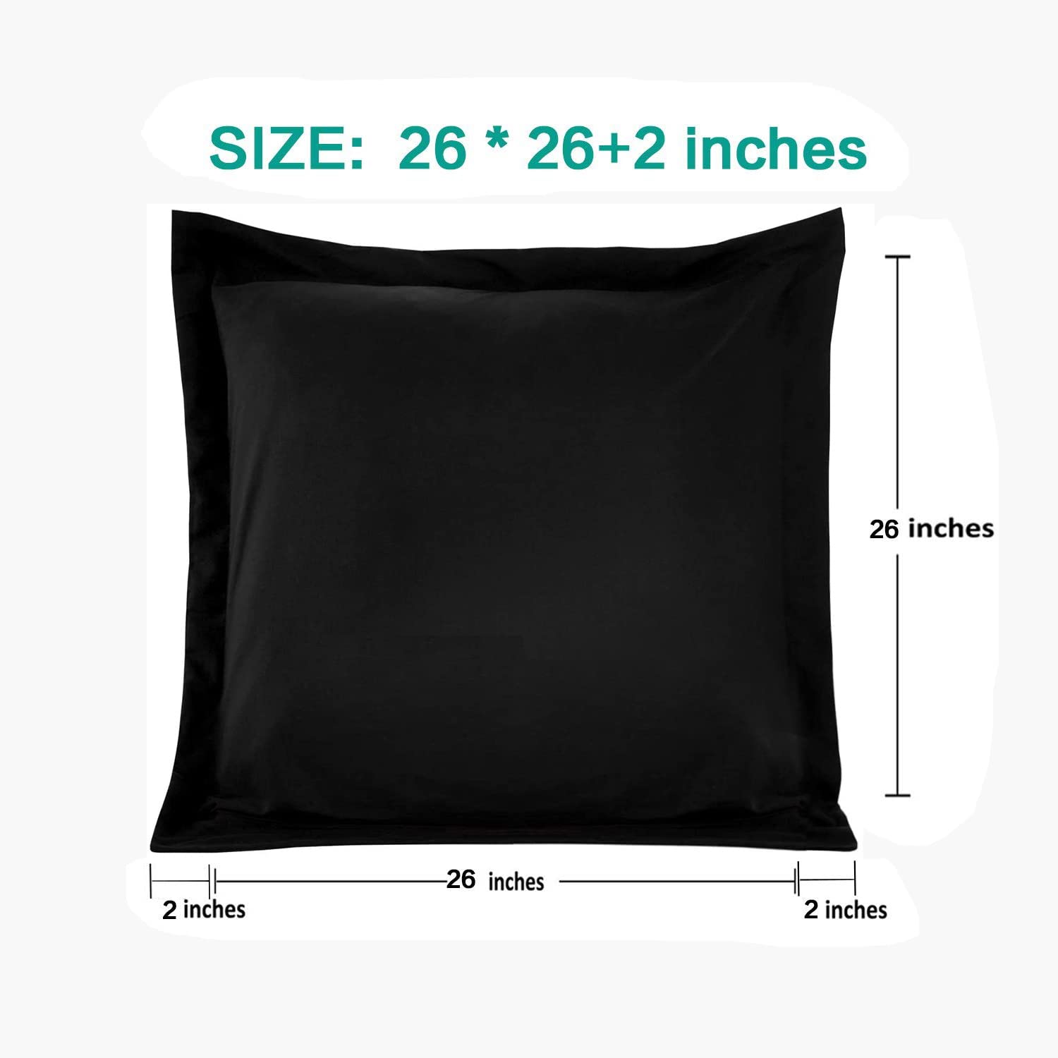 Ntbay 100% Brushed Microfiber 26X26 Euro Pillow Shams Set Of 2, Super Soft And Cozy European Throw Pillow Covers, Wrinkle, Fade, Stain Resistant Square Pillow Cases, Black