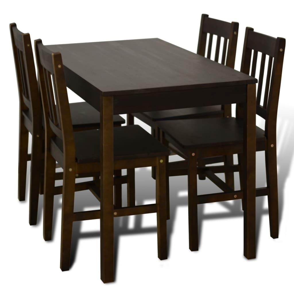 vidaXL Wooden Dining Table Set - 5 Pieces, Includes 1 Table and 4 Chairs, Made from Durable Pine Wood, Elegant Design, Perfect for Kitchen & Dining Room, Dark Brown Finish