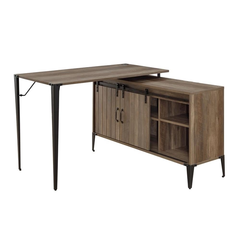 Acme Zakwani Wooden Writing Desk with Storage in Rustic Oak and Black