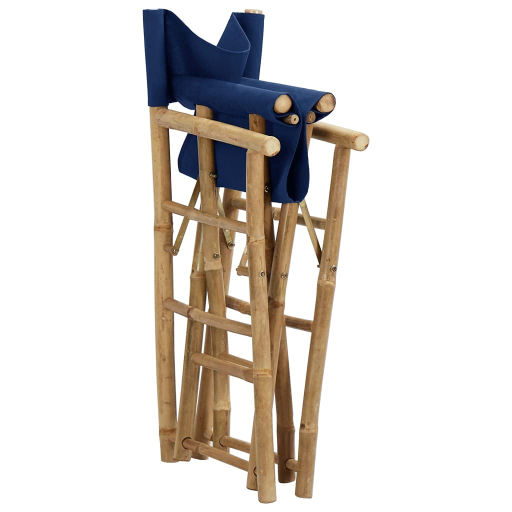 SKM Folding Director's Chairs 2 pcs Blue Bamboo and Fabric
