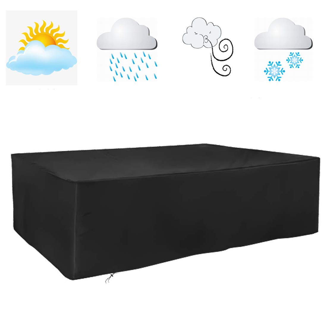 Flr 126Inches Patio Table Cover Veranda Rectanguler Black Waterproof Outdoor Dinner Protector Dust-Proof Table Desk Cover Furnit