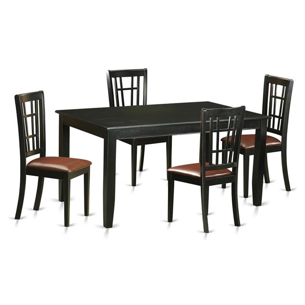 East West Furniture DUNI5-BLK-LC 5 Piece Dinette Set for 4 Includes a Rectangle Dining Room Table and 4 Faux Leather Upholstered Dining Chairs, 36x60 Inch, Black