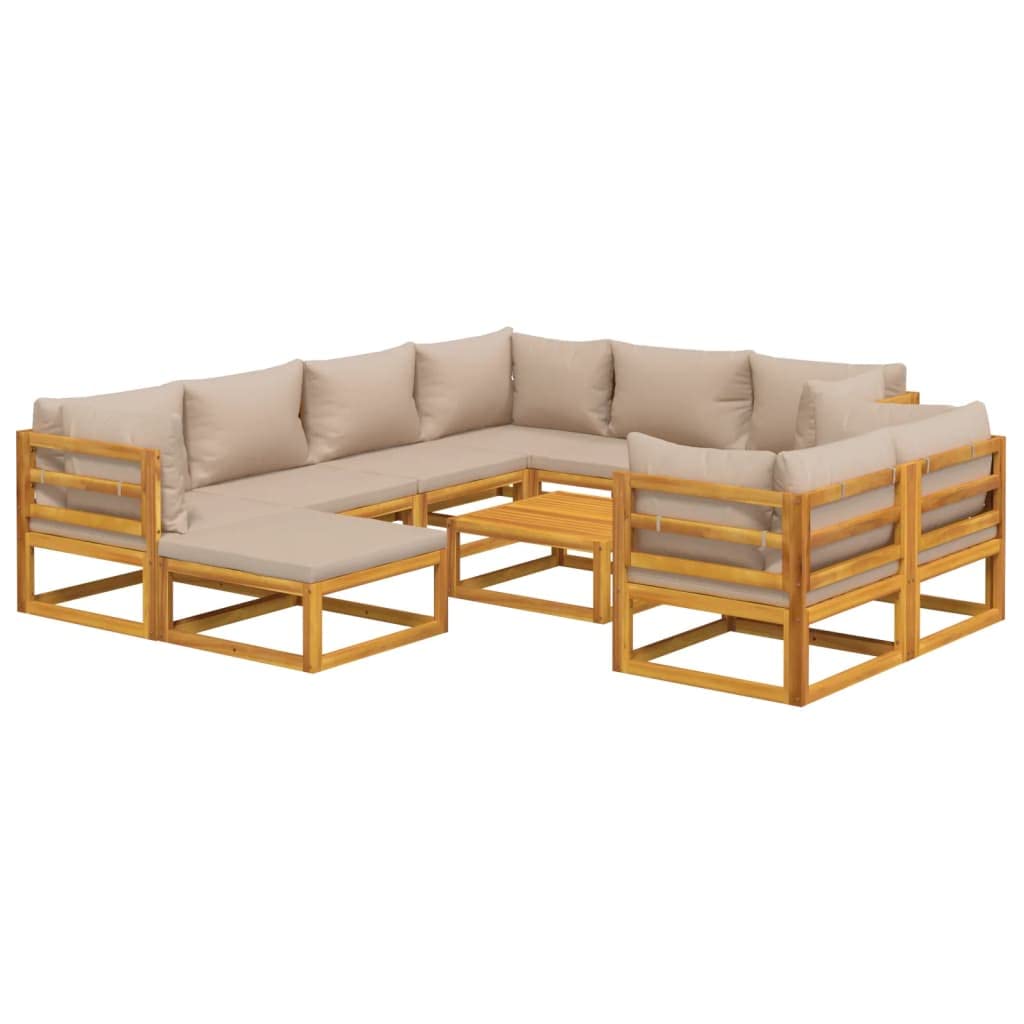vidaXL 10 Piece Patio Lounge Set with Taupe Cushions Solid Wood