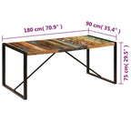 vidaXL Solid Reclaimed Wood Dining Table with Powder-Coated Steel Legs, Handmade, Sustainable, Antique Furniture Ideal for Interior Spaces, Multicolour Black