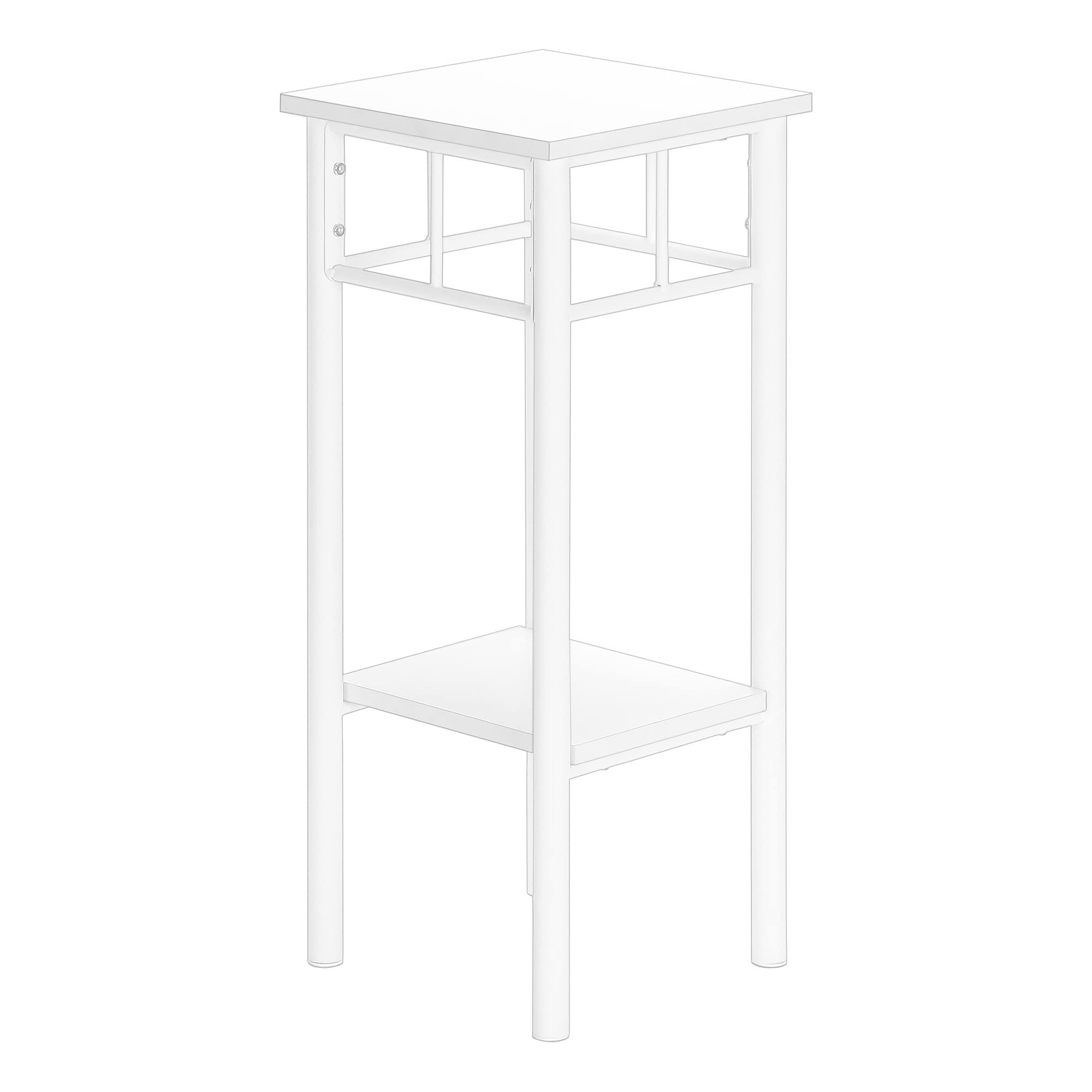 Monarch Specialties I 3279 Accent Table, Side, End, Plant Stand, Square, Living Room, Bedroom, Metal, Laminate, White, Contemporary, Modern