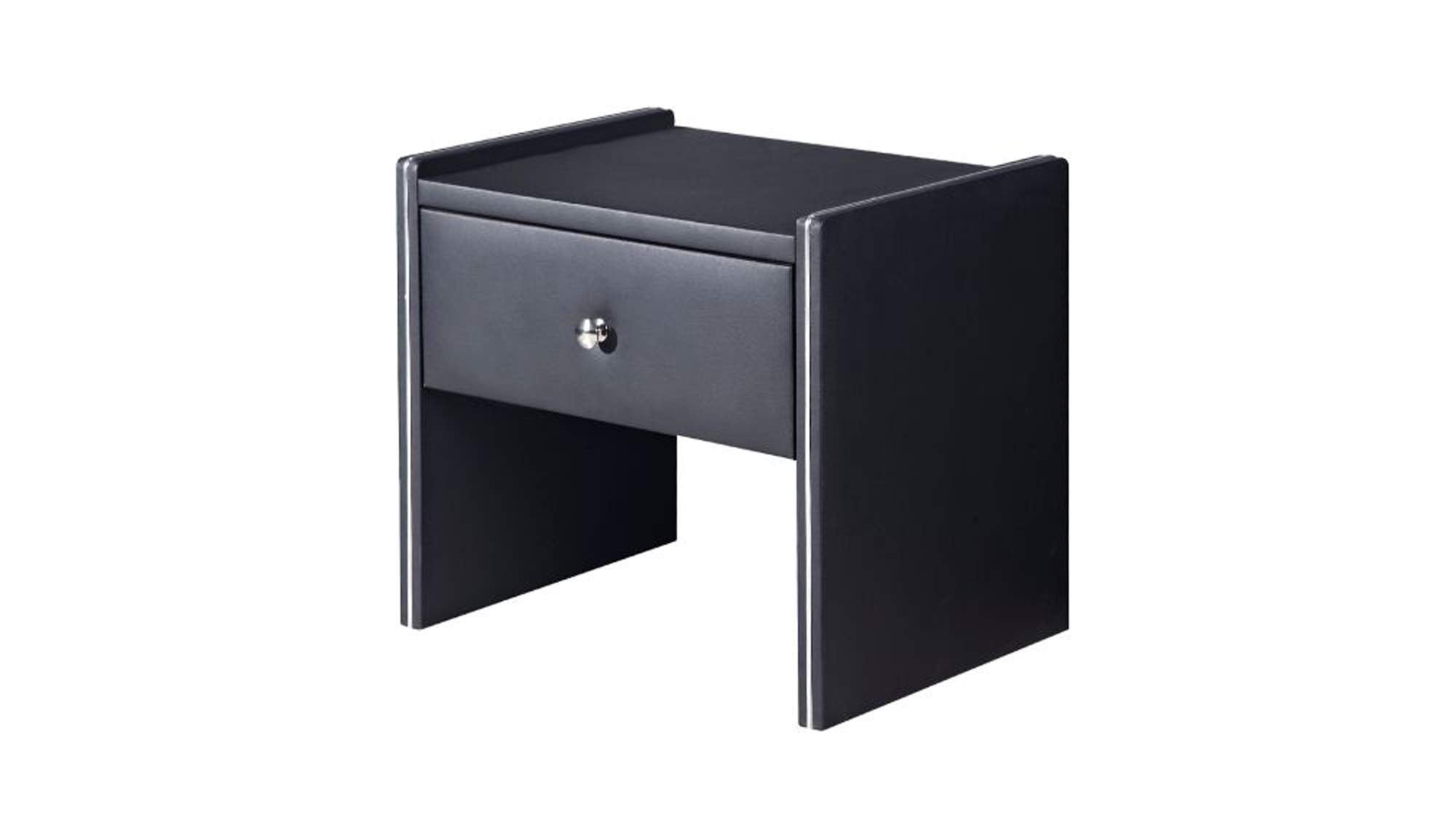 Benjara Leather Upholstered Wooden Nightstand With One Drawer, Black,