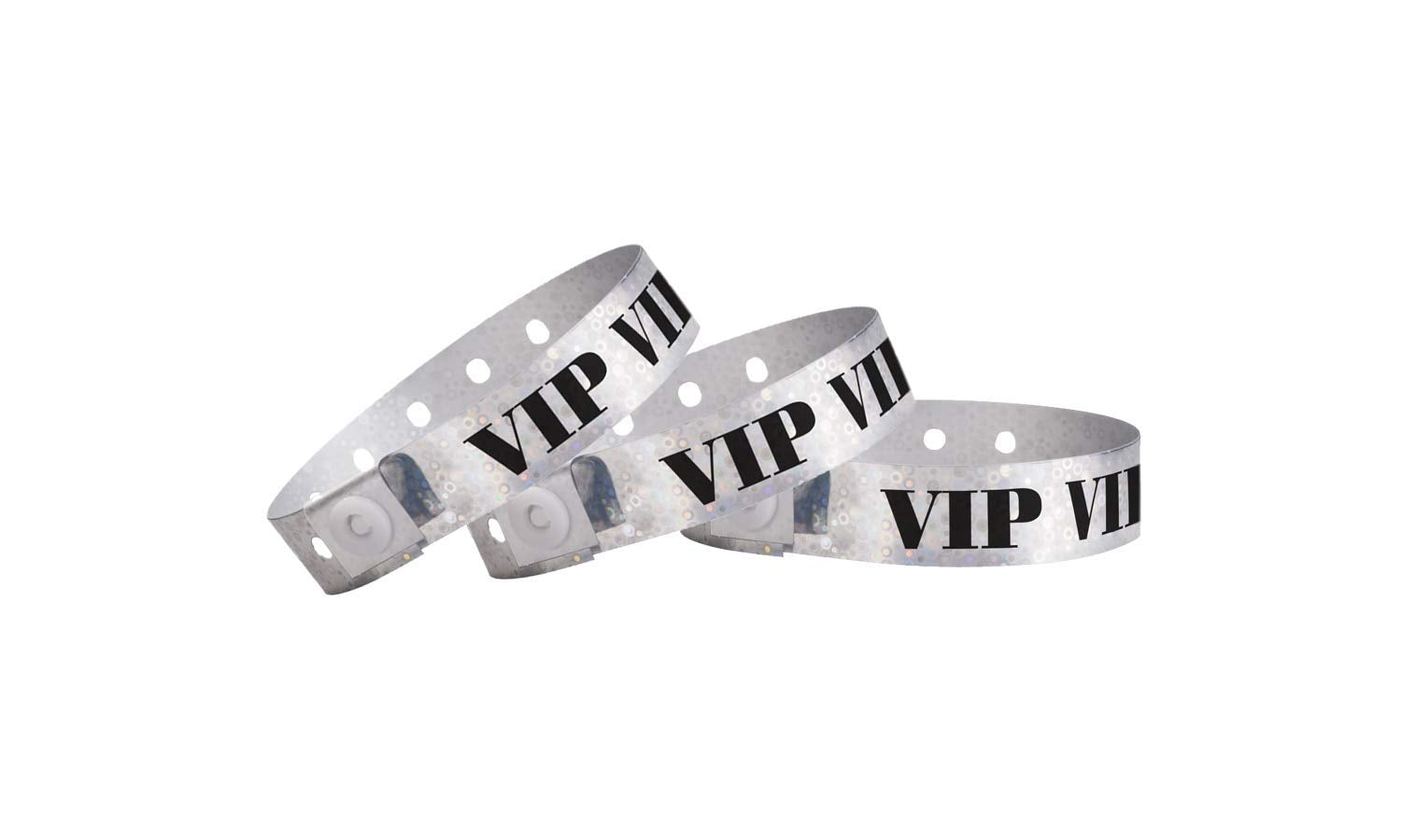 Wristco Holographic Silver Vip Plastic Wristbands - 100 Pack Wristbands For Events