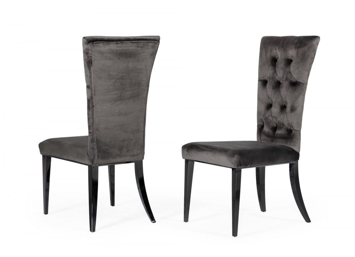 HomeRoots Grey Velvet, Steel Set of Two Gray Velvet Modern Dining Chairs