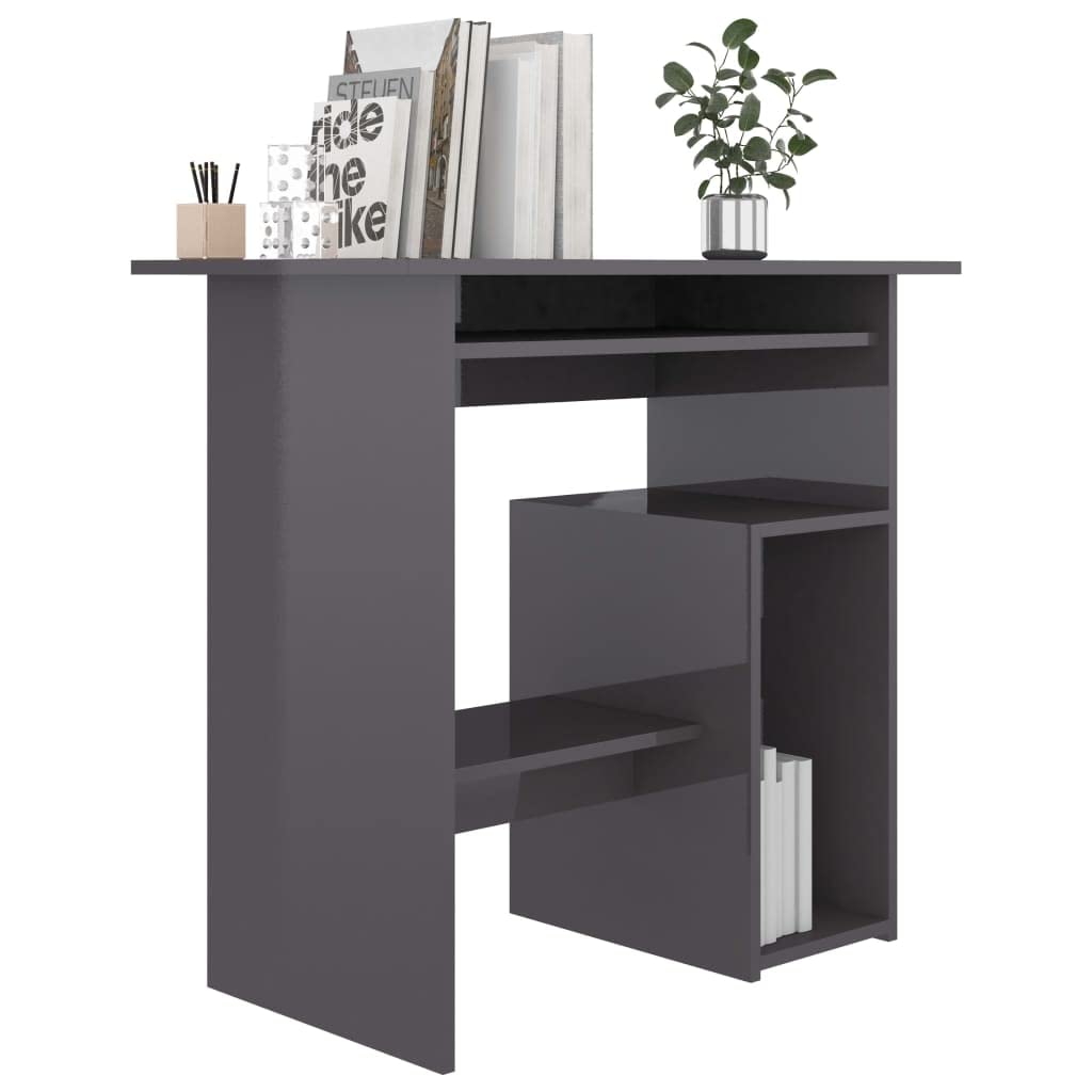 vidaXL Desk Computer Desk Home Office Desk High Gloss Gray Engineered Wood