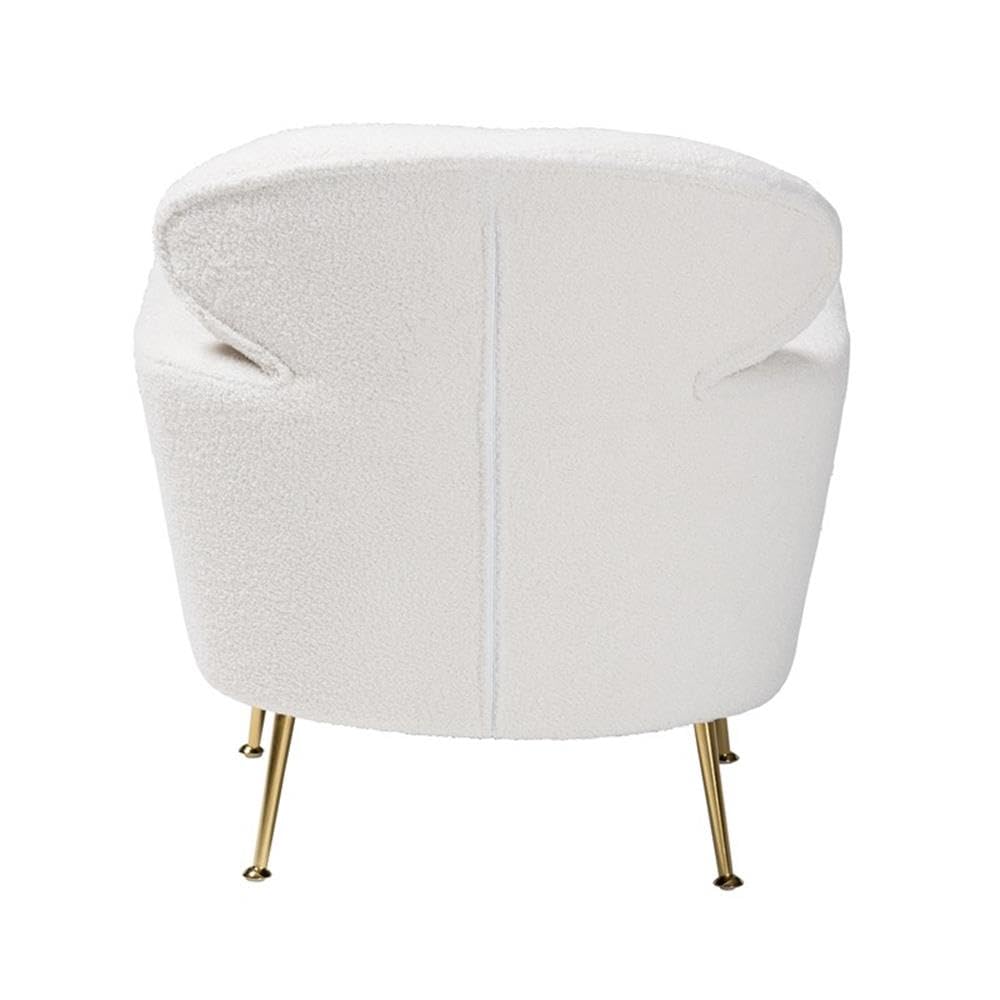 Baxton Studio Fantasia Ivory Boucle Upholstered and Gold Metal Armchair