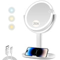 MIYADIVA Makeup Mirror with Lights,20X Magnifying Mirror with Light and Touch Switch,Vanity Mirror with 3 Color Light and 80 LED