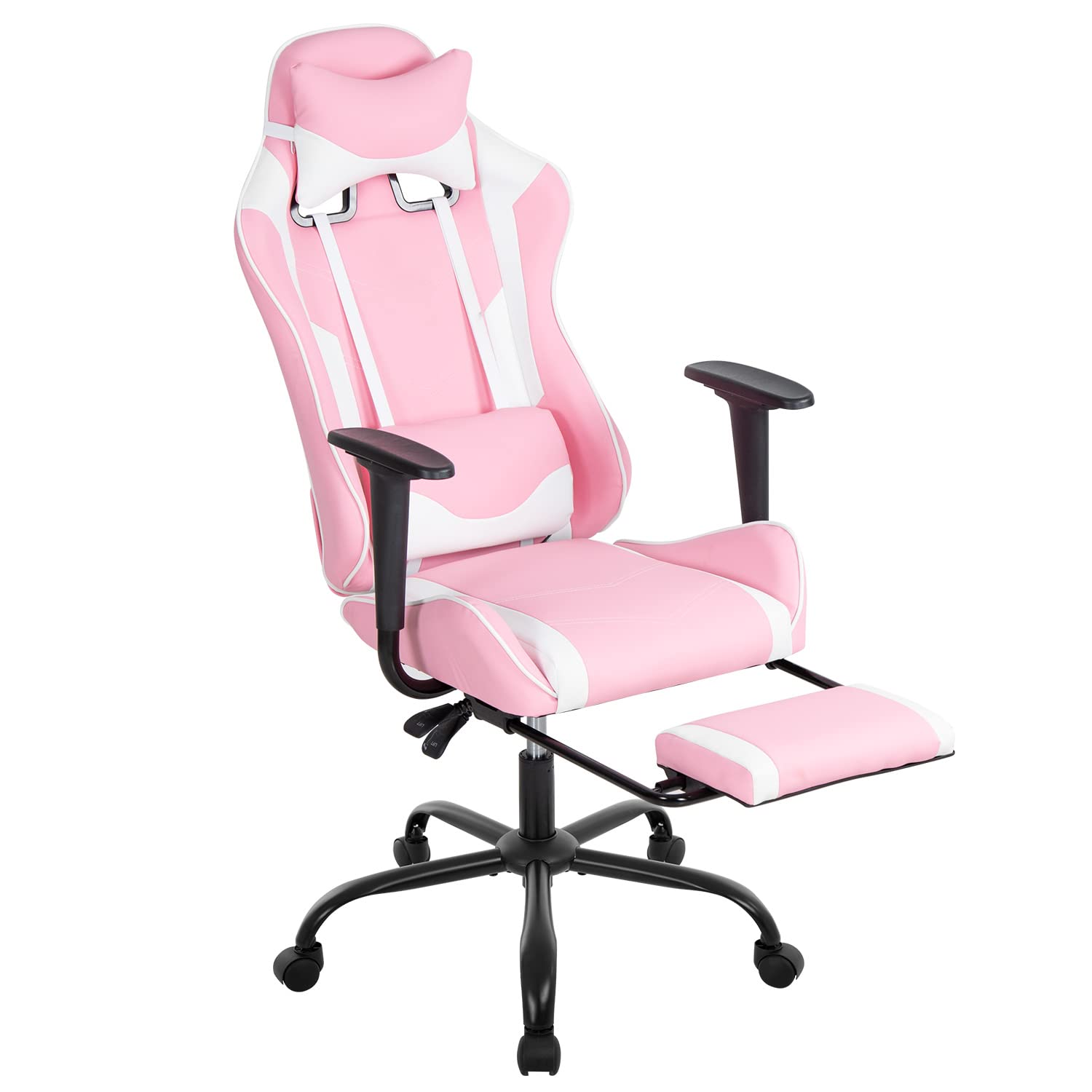 Pc Gaming Chair Desk Chair Ergonomic Office Chair Executive High Back Pu Leather Racing Computer Chair With Lumbar Support Footrest Modern Task Rolling Swivel Chair For Women Men Girls Adults, Pink