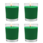 Set of 4 Green Votive Candles for Christmas and St. Patrick's Day, Clear Glass Filled Unscented Soy Wax Candle for Spring Home D