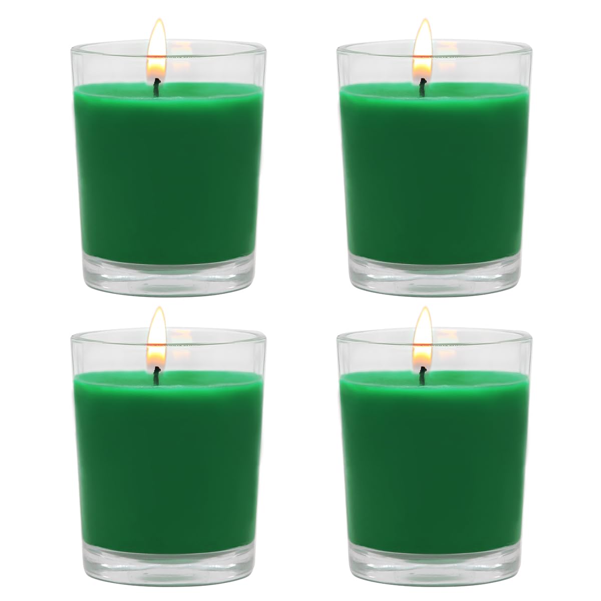 Set of 4 Green Votive Candles for Christmas and St. Patrick's Day, Clear Glass Filled Unscented Soy Wax Candle for Spring Home D