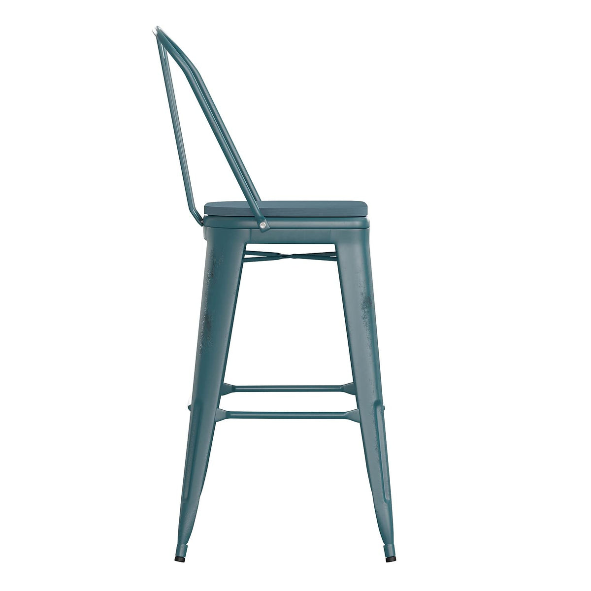 Flash Furniture Carly Commercial Grade 30&quot; High Kelly Blue-Teal Metal Indoor-Outdoor Bar Height Stool with Back and Teal-Blue Polystyrene Seat