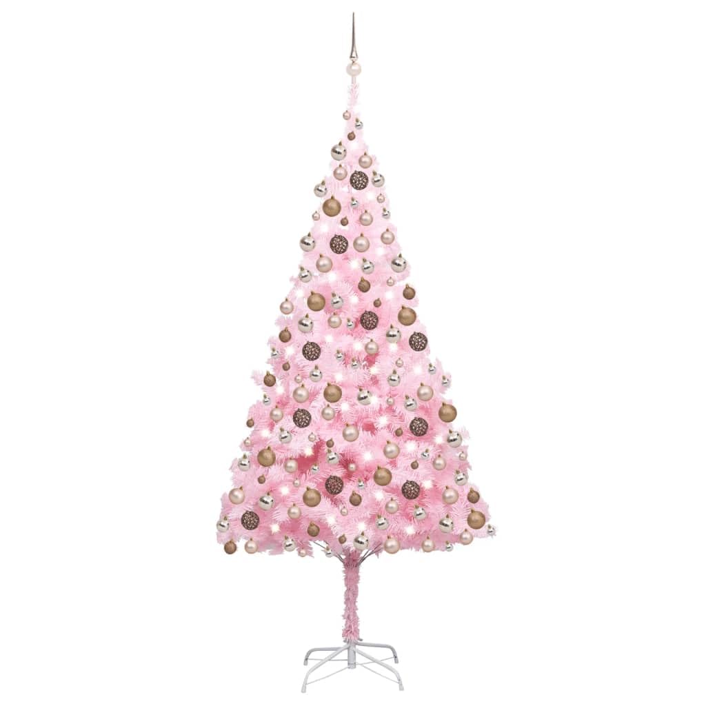 Vidaxl 7.9 Ft Pink Artificial Pvc Christmas Tree With Led Lights And Rose Gold Baubles, + Steel Stand - Energy-Efficient & Durable