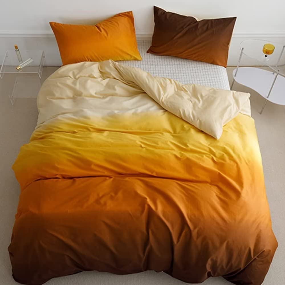 Houseri Yellow Orange Gradient Comforter Set Twin Cream Yellow Gold Brown Comforter Bedding Sets Twin Size For Kids Boys Girls N