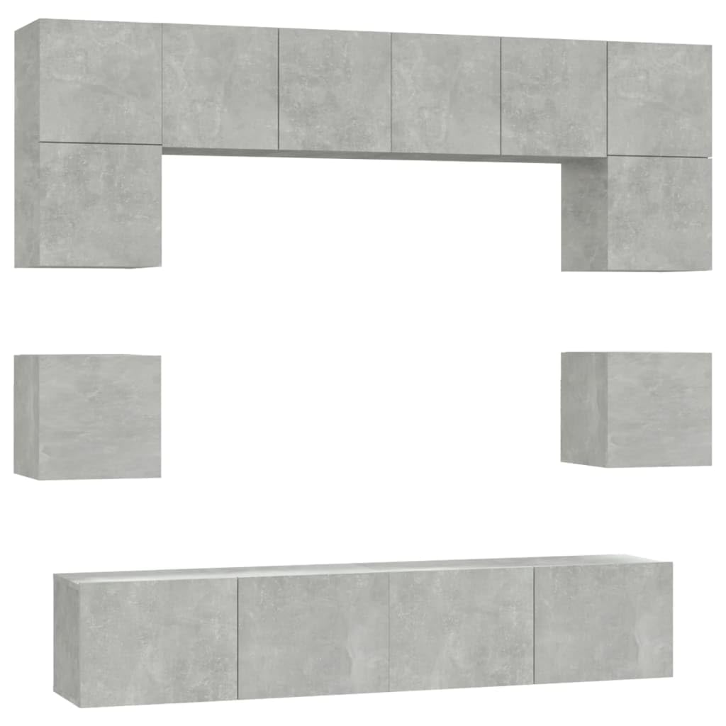 vidaXL 8 Piece TV Cabinet Set Concrete Gray Engineered Wood