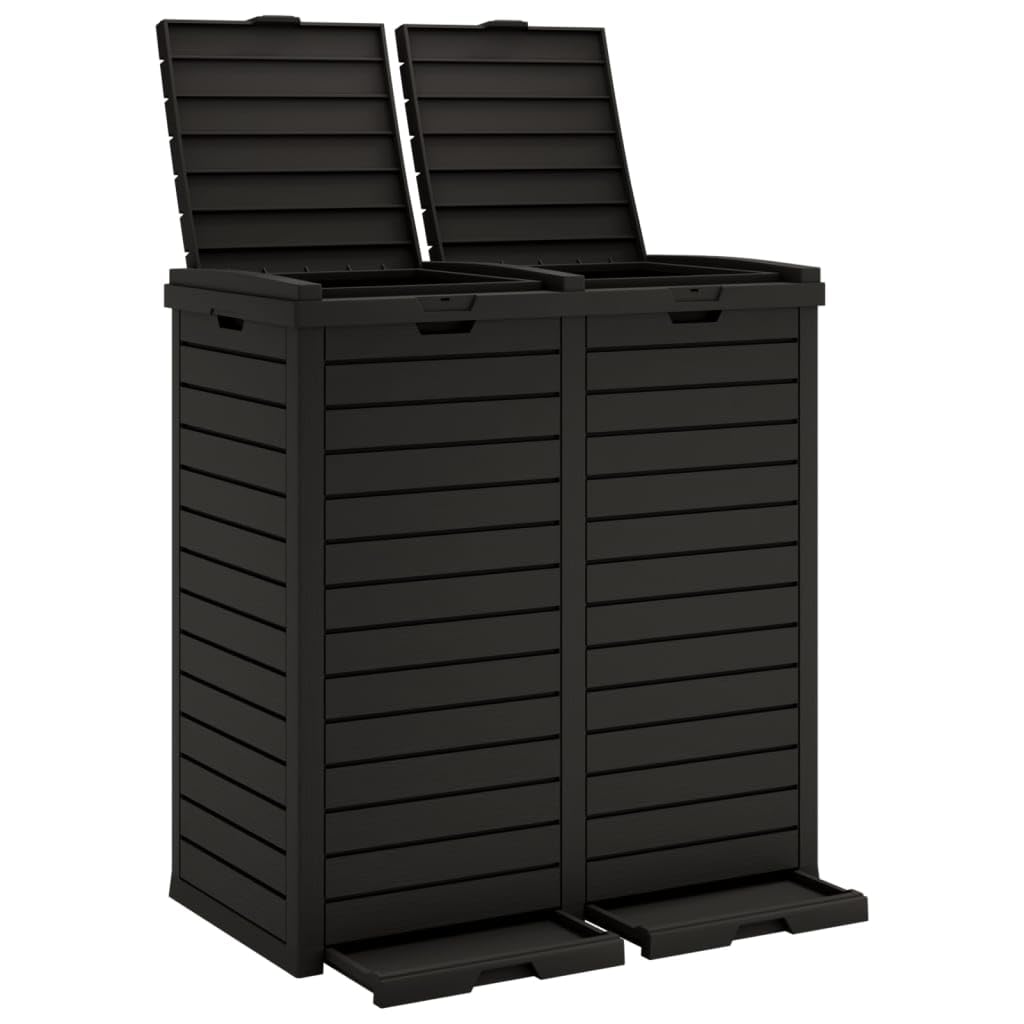 vidaXL 60.8-Gallon Outdoor Garbage Bin, Black Polypropylene Construction, Imitation Wood Texture - Large Capacity with Double-Lid Enclosure and Removable Fluid Trays