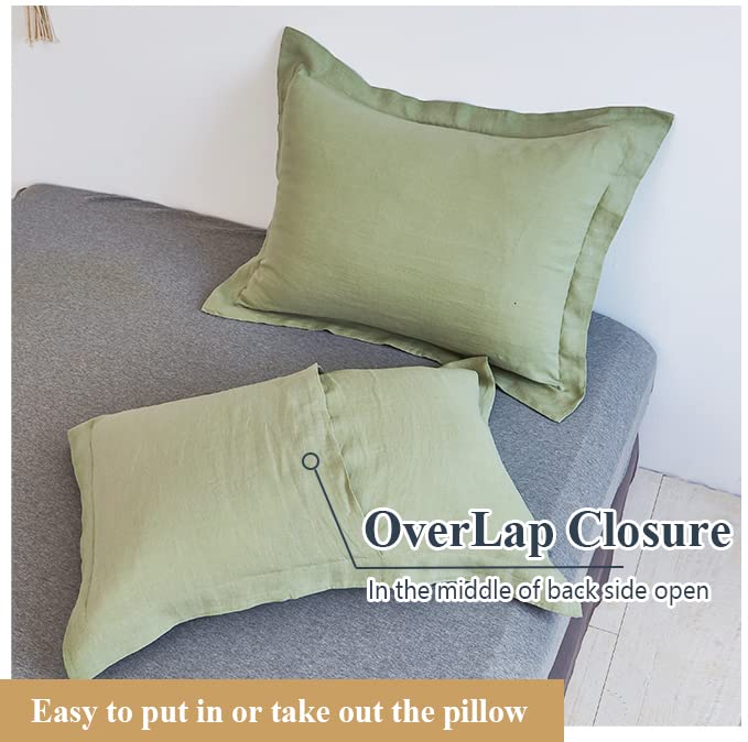 Simple&Opulence 100% Belgian Linen Pillow Shams -Set Of 2, Standard Size - Basic Style Breathable Pure Linen Suitable For Home - Soft And Durable With Envelope Closure (20''X 26'', Sage Green)