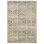HomeRoots Polypropylene 10’ x 13’ Ivory and Gray Floral Trellis Indoor Area Rug