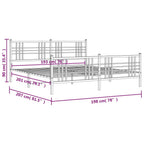 vidaXL Elegant King Metal Bed Frame with Headboard and Footboard in White - Steel Double Bed Base for Bedroom, Easy Assembly, Storage Space