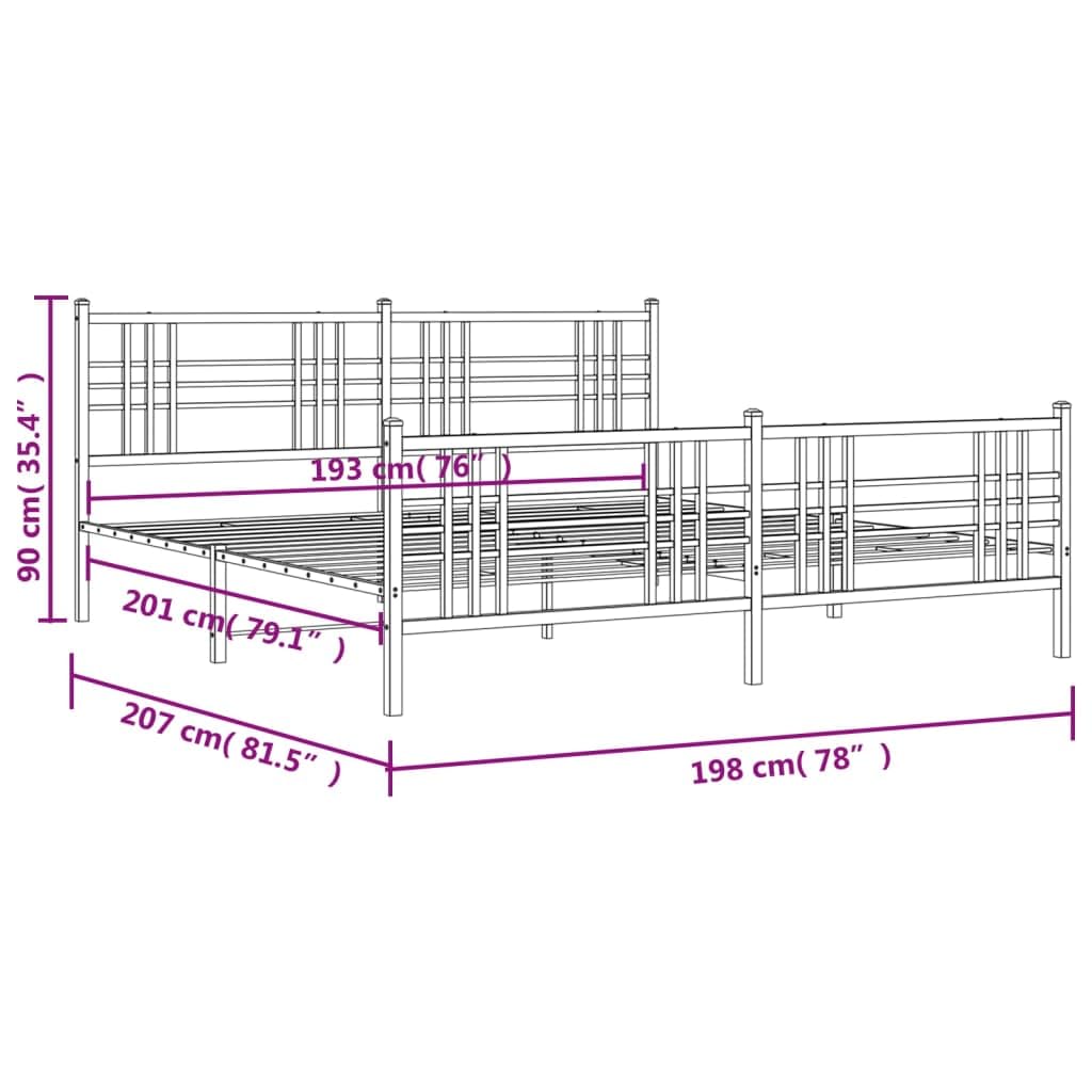 vidaXL Elegant King Metal Bed Frame with Headboard and Footboard in White - Steel Double Bed Base for Bedroom, Easy Assembly, Storage Space